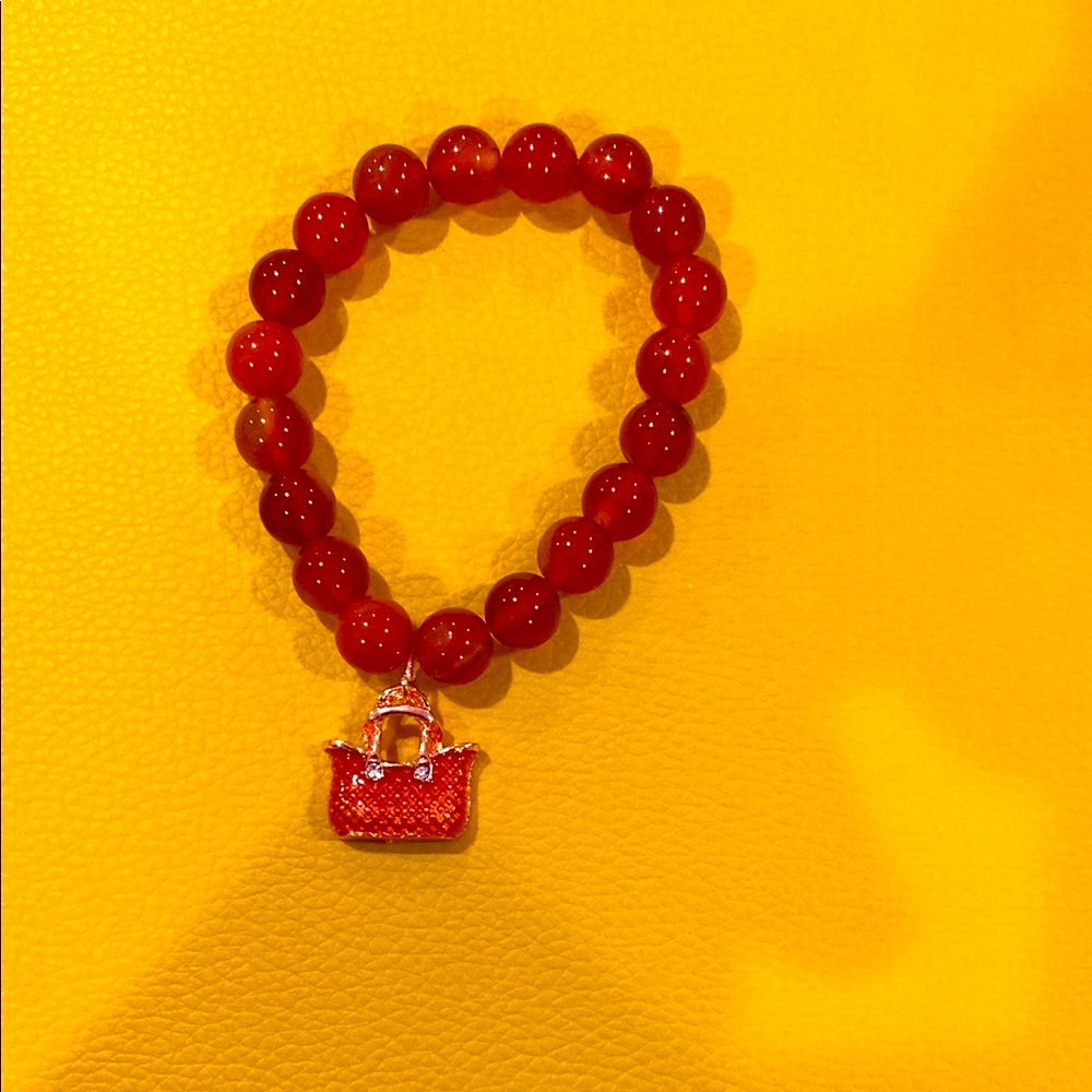 Red Beaded Bracelet with Purse Charm